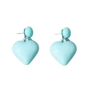 Minimalist light blue heart dangle earrings with glossy finish and thick round design