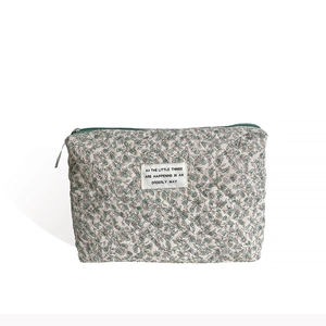 Quilted floral cotton storage bag with large capacity for makeup and baby diapers