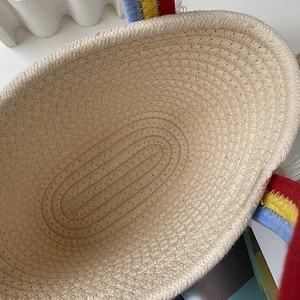 Cesta de cuerda de algodón arcoíris con asas coloridas para almacenaje infantil