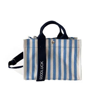 Sac fourre-tout en toile à rayures bleues et blanches avec bandoulière réglable GOODLUCK