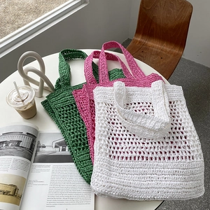 Bolso Tote de Paja Tejida para Mujer Gran Capacidad Malla Hueca Bolso de Playa de Hombro Hecho a Mano Tejido Vacaciones de Verano Bolso Casual