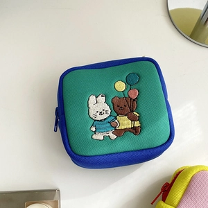 Cute cartoon embroidered pouch featuring rabbit and bear for cards and keys