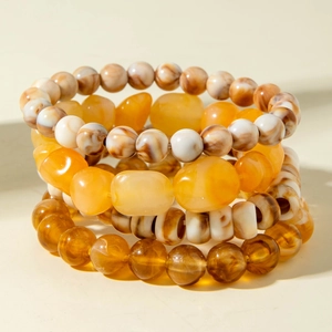 Bohemian multi-layer acrylic beaded bracelet set with amber and marble textures