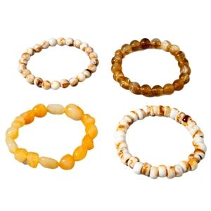 Bohemian multilayer acrylic beaded bracelet set with vintage color-block style for women