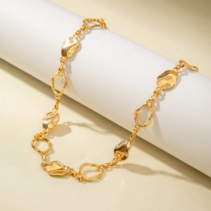 Punk style chunky gold chain necklace with irregular geometric links for women