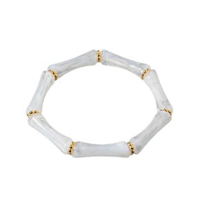 Bracciale in acrilico stile bambù con trama in marmo bianco e distanziatori dorati