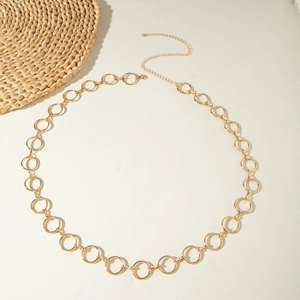 Minimalist gold circle chain belt with polished interlocking metal rings and lobster clasp