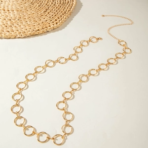 Minimalist gold circle interlocking chain body belt with adjustable tail and high gloss finish