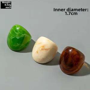 Three-piece set of thick minimalist resin rings with a 1.7cm inner diameter and marble texture