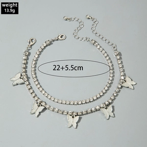 Detail of silver tennis chain and butterfly charm anklet with weight 13.9g info