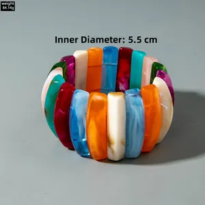 Detail view of colorful acrylic stretch bracelet with 5.5cm inner diameter and 84.14g weight