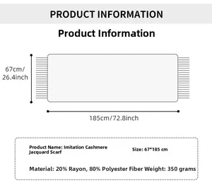 Detailed size guide for lotus print cashmere-like scarf with material and weight specs