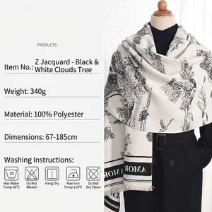 Écharpe jacquard aspect cachemire avec motif paysage noir et blanc pour l'hiver
