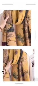 Detail of sunflower oil painting print on thick imitation cashmere warm winter scarf