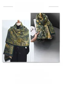 Artistic oil painting style scarf with sunflower print and elegant tassel fringe detail