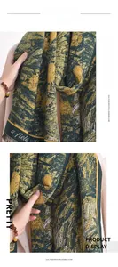 Detail of oil painting style imitation cashmere scarf featuring sunflower patterns