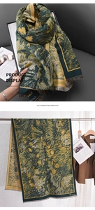 Detailed view of imitation cashmere scarf featuring Vincent sunflower impressionist oil painting art