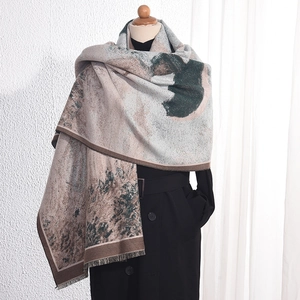 Women's Impressionist Art Monet Woman With A Parasol Print Imitation Cashmere Shawl Large Tassel Jacquard Warm Winter Scarf