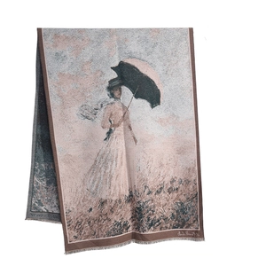 Claude Monet Woman with a Parasol print cashmere blend scarf with elegant fringe trim