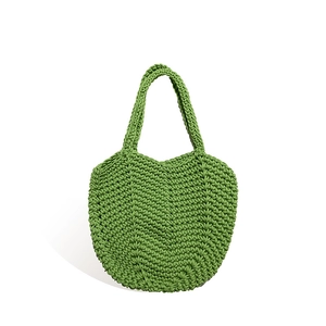 Handmade chunky knit grass green tote bag with texture for summer beach vacation