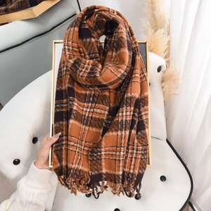 Women Vintage Plaid Scarf Cashmere-like Soft Warm Checkered Winter Scarf With Tassels Long Shawl For Autumn Winter Lady Gift