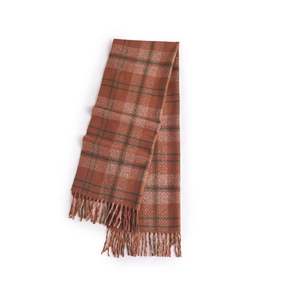 Plaid tassel scarf for women in rust red and green, soft warm winter accessory
