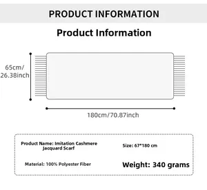 Guide des tailles détaillé pour l'écharpe en cachemire à fleurs avec franges et dimensions 180x67cm