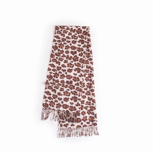 Classic leopard print cashmere shawl with tassels for women, autumn winter fashion wrap
