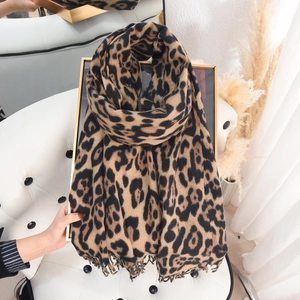 Leopard Print Scarf Imitation Cashmere Warm Winter Shawl Fashionable Elegant Tassel Wrap For Women