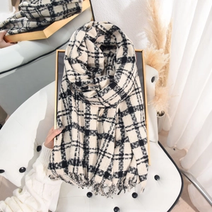 Winter Plaid Scarf Imitation Cashmere Polyester Warm Soft Tassel Shawl For Women Autumn Korean Style