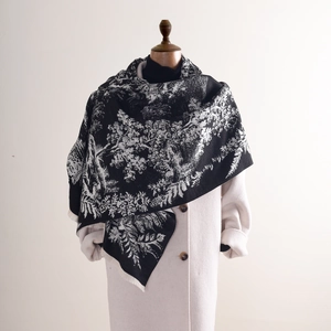 Women Winter Scarf Elegant Imitation Cashmere Floral Jacquard Shawl Warm Long Wrap With Tassel Vintage Style