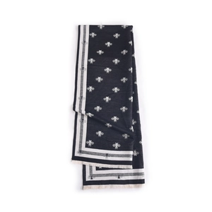 Élégante écharpe en jacquard à motif abeille noir et blanc avec glands pour femme