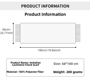 Tableau des tailles pour écharpe à carreaux 68x180cm en polyester effet cachemire