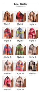 Collection de couleurs pour écharpes à carreaux et franges présentée en grille hiver