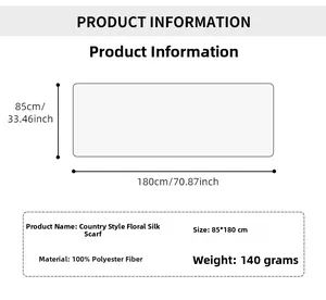 Size chart showing 85x180cm dimensions and 100% polyester material for floral scarf