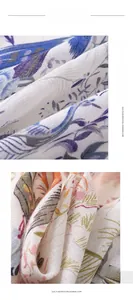 Macro detail of imitation cashmere scarf showing vibrant floral patterns and fine weave