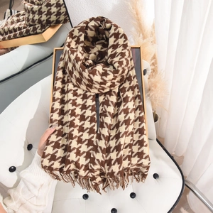 Houndstooth Scarf Imitation Cashmere Long Shawl Wrap Warm Autumn Winter Fringed Accessories For Women