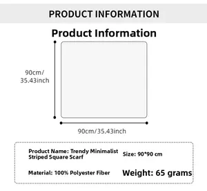 Detailed size chart for the 90x90cm striped polyester scarf with fabric specifications
