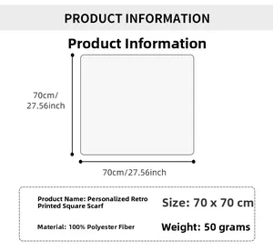 Größentabelle für das 70x70cm Blumentuch aus 100% Polyester mit floralem Vintage-Muster
