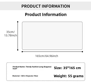Tableau des tailles pour écharpe 35x165cm avec détails du matériau 100% polyester