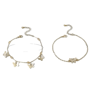 Gold layered butterfly anklet set with butterfly pendants and sparkling rhinestones