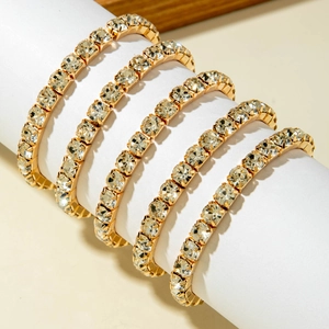 Glänzendes Tennis Armband Elastisch Quadratisch Rund Strass Eingelegt Legierung Schmuck Elegant Mode Damen Accessoires