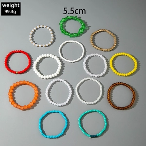 Detail view of 14-piece bohemian beaded bracelet set with 5.5cm diameter and 99.3g weight