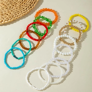 Colorful beaded bracelet set with vibrant crystal and resin beads for a bohemian look