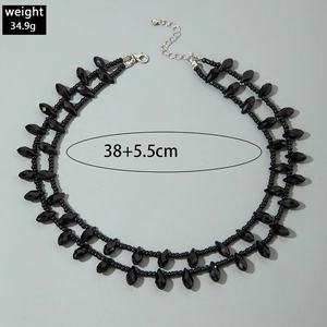 Gothic black beaded fringe necklace with weight specs 34.9g and 38+5.5cm length