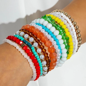 Bohemian colorful beaded bracelet set with crystal accents for layered styling