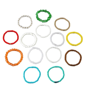 14-piece set of colorful bead rings featuring acrylic crystals and imitation pearls