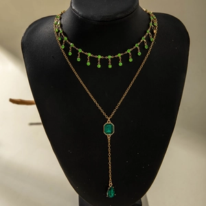 Collana A Y A Strati Con Cristallo Verde Smeraldo Vintage Lega Di Rame Nappa Di Strass Gioielli Eleganti Per Donna