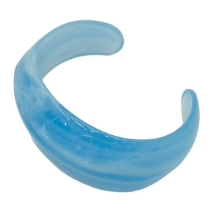 Retro bohemian blue acrylic open bangle with marble texture and minimalist thick design