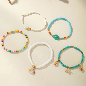 Ensemble de bracelets de cheville bohème avec perles colorées, étoiles de mer et coquillages